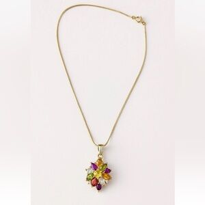 Vintage Sterling Silver 925 Multicolor Gemstone Cluster Pendant Necklace